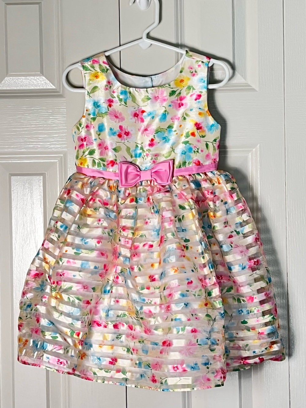 Jona Michelle Girls Floral Sleeveless Dress Pink Bow Special Occasion Size 3T